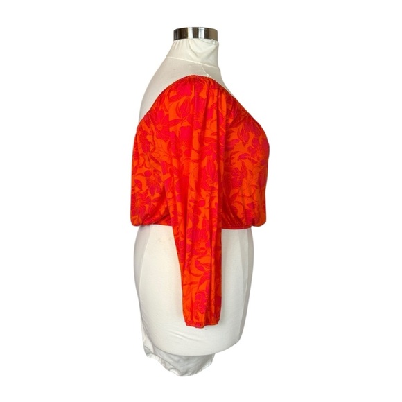 Torrid Super Soft Off Shoulder Long Sleeve Crop Top Floral Orange Plus Size 2 2X - Picture 6 of 13